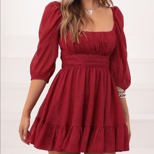 Neia Ruffle Dress in Burgundy from Lucy in the Sky